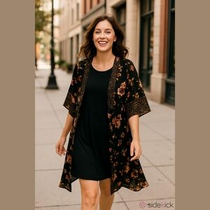 Floral Kimono with Polka Dot Trim
